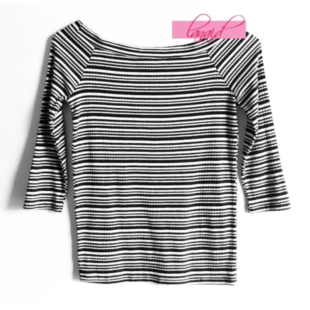 Zara Off-The-Shoulder Striped Ribbed Stretch Top S